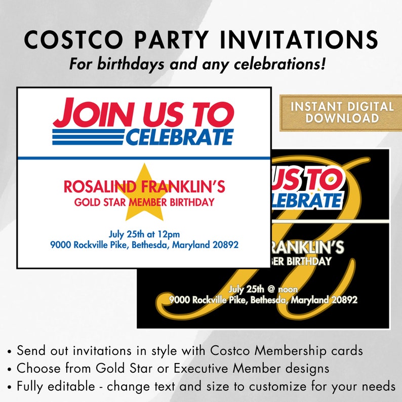 Costco Party Invitation Customizable Gold Star, Executive Membership Card Style Etsy