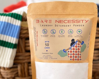 Bare Necessity, Laundry Detergent Powder, 50 Loads, Non-Toxic Laundry Soap, Eczema-Friendly Laundry, Sensitive Soap, Fragrance-Free Laundry