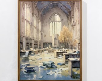 Abandoned Library Print: Sunlit Book Ruins, Dark Academia (Digital Download)