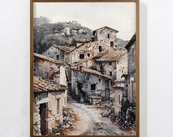 Vintage European Village Print: Rustic Farmhouse Wall Art (Digital Download)