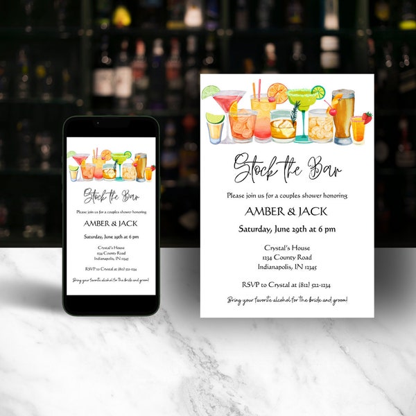 Stock the Bar Party Invitation Template, Couple's Shower Stock the Bar Invitation, Engagement Party Invite, Cocktail Party Invite