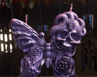 Skull & Butterfly Pillar Candle | Unscented Candle | Gothic Candle | Dark Academia | FREE SHIPPING