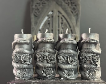 Snake with Roses Pillar Wax Candle Black & Grey Black Orchid Scented