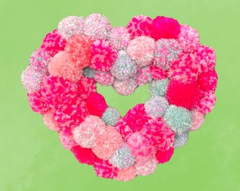 PomPom Heart Wreath - Small - Pink + Blue