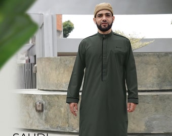 2024 Islamic Clothing Men Jubba Thobe Muslim Long Sleeve Loose Man Saudi Arabia Pakistan Kurta Muslim Costumes Tunic Men Abaya