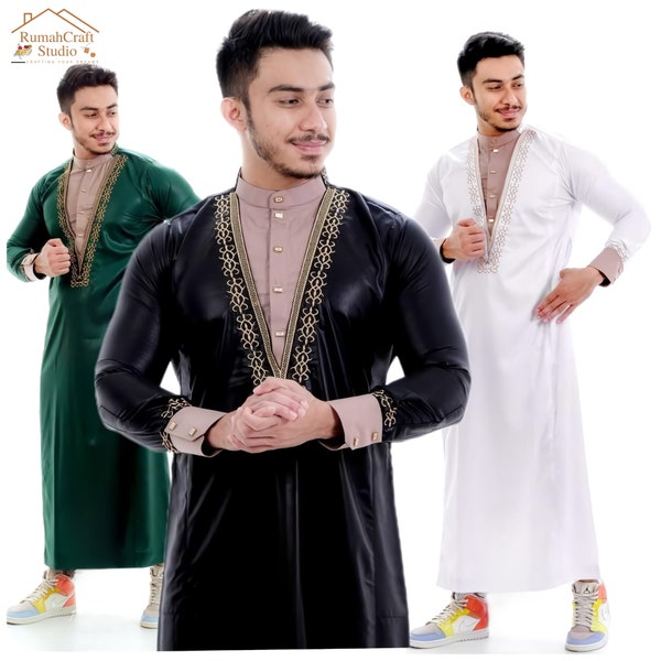 Muslim Loose Jubba Thobe Mens Casual Arab Dubai Robe Long Sleeve Shirt Long Robes Kaftan Saudi Arabia Kaftan Robes 2024