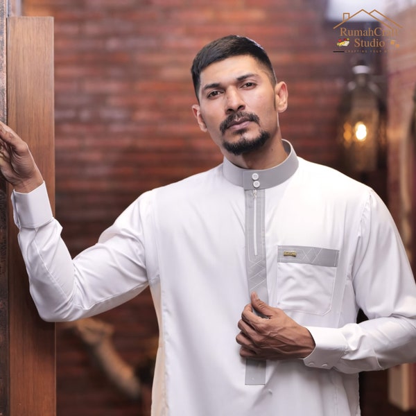 Brand New 2024 Men's Muslim Jubba Thobe Solid Color Stand Collar Long Sleeve Robes Abaya Casual Male Islamic Arabic Kaftan