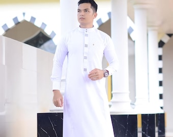 2024 Men's Muslim Jubba Thobe Solid Color Vintage Stand Collar Long Sleeve Robes Abaya Casual Male Islamic Arabic Kaftan