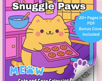 Kawaii Cat Coloring Book: 20 Cozy Chubby Cat Pages (PDF Download 8.5x8.5")