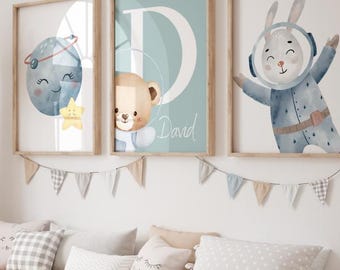 Personalized Astronaut Nursery Print: Galaxy Theme, Custom Name (Digital Download)