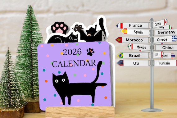 3D Black Cat Calendar | DIY Paper Cut Desk Calendar | SVG & PDF Template | Cute Cat Lover Gift | 12 Month Display