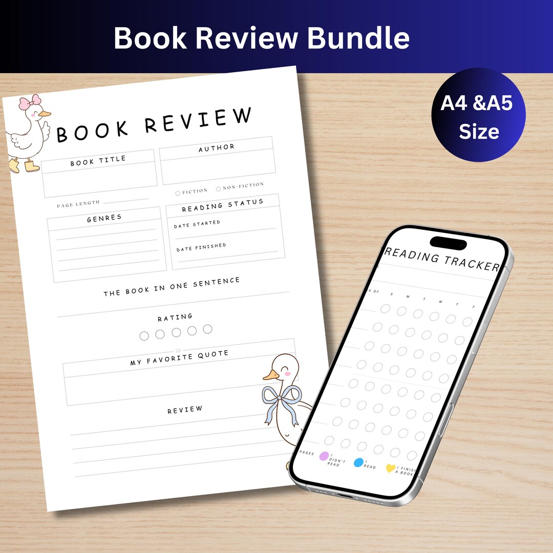 Book Review Journal Printable Bundle | A4 & A5 Reading Planner Pages ...