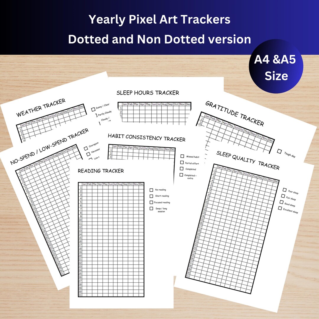 Yearly Trackers Bundle Printable | A4 A5 Planner Pages | Dotted & Plain ...