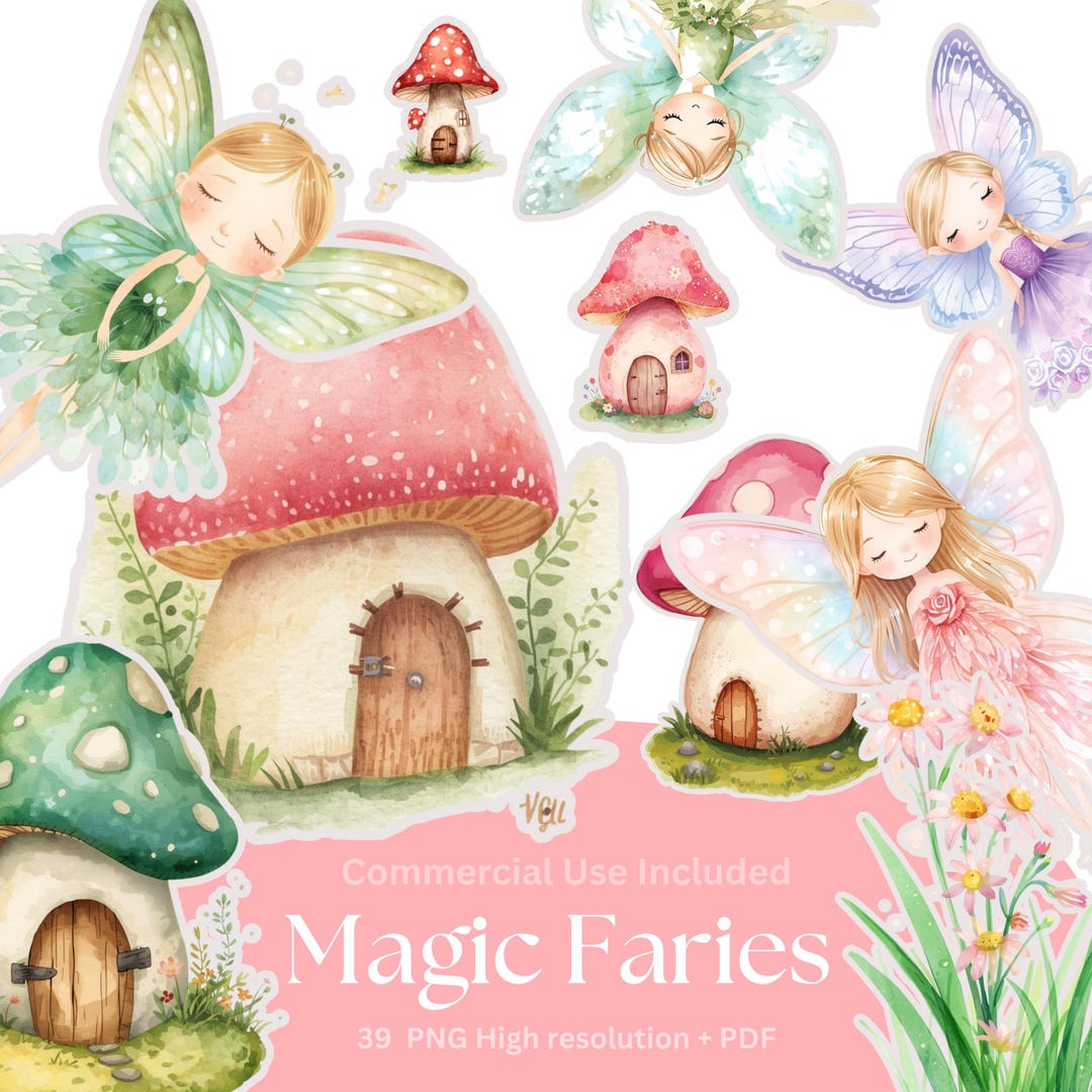 Watercolor Fairy Clipart PNG Bundle: Floral Numbers, Magical Nursery ...