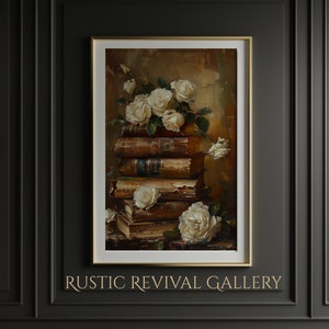 Vintage Book Stack Art Print: Moody Victorian Library (Digital Download)