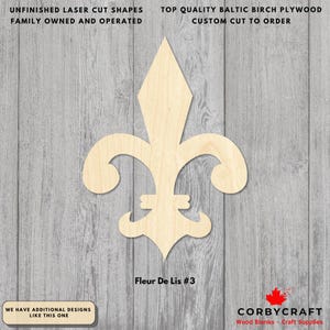 Ébauches d'artisanat en bois Fleur de lys n° 3 | Contreplaqué de bouleau de la Baltique découpé au laser | Découpes représentant le symbole français en différentes tailles
