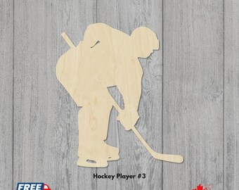 Hockey Player Wooden Cutouts | Baltic Birch Laser Cut Blanks | Hockey Silhouettes in Various Sizes for Crafts