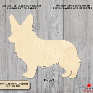 Bois découpé au laser Corgi #2 | Découpes de bouleau de la Baltique non finies | Ebauches pour chien en plusieurs tailles | Découpes de corgi en bois | Créations pour animaux de compagnie