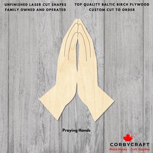 Christian mains en prière en bois découpé au laser | Ébauches de contreplaqué de bouleau de la Baltique | Découpes pour créations artisanales et enseignes de différentes tailles