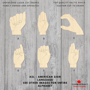 ASL, langue des signes, lettres | Découpes de bouleau de la Baltique non finies | Chiffres et lettres découpés au laser en plusieurs tailles pour enseignes