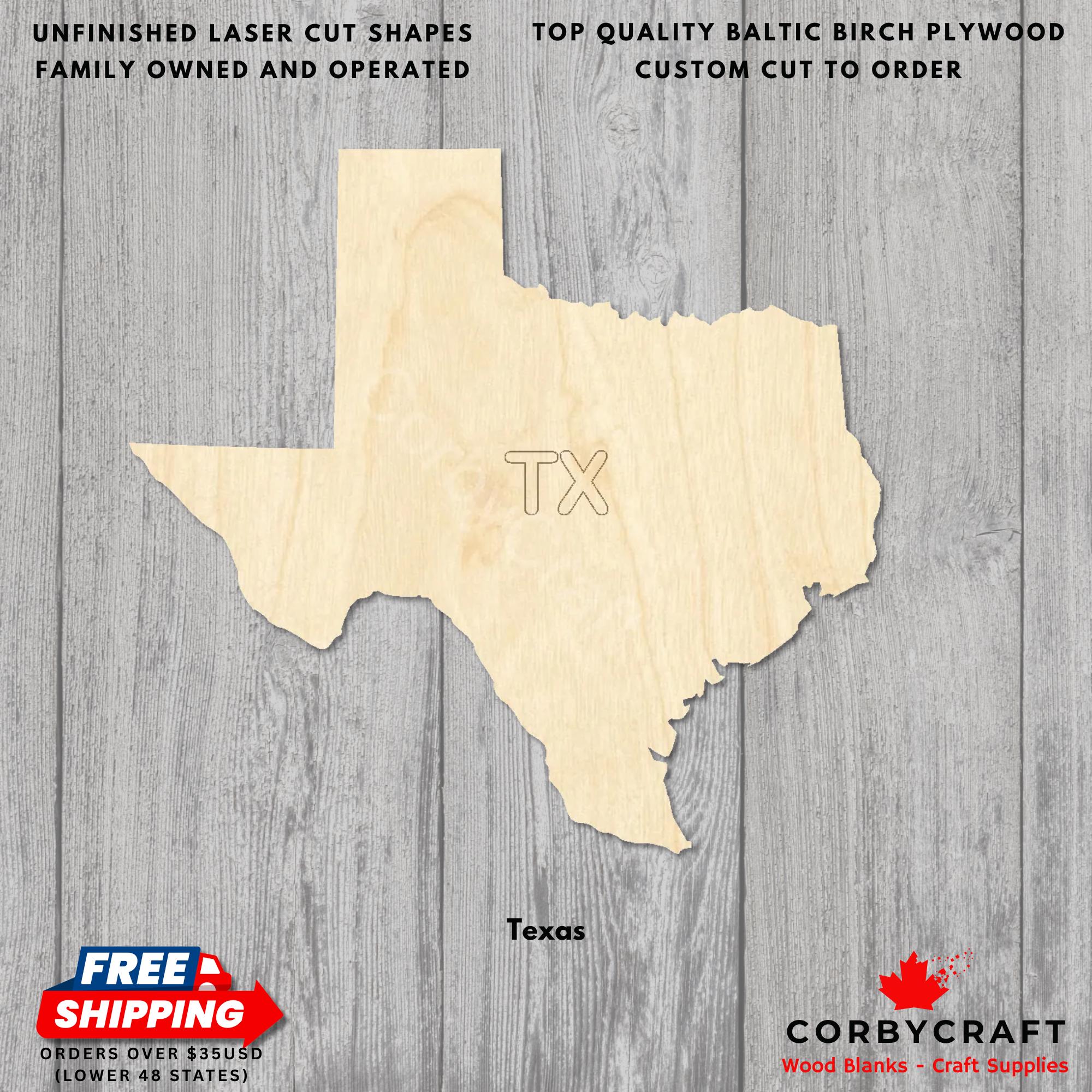 Texas Shape Rustic Texas State Wooden Cutouts | Laser Cut Blanks | Texas Silhouettes in ...