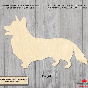 Bois découpé au laser Corgi #1 | Découpes de bouleau de la Baltique non finies | Ebauches pour chien en plusieurs tailles | Découpes de corgi en bois | Créations pour animaux de compagnie