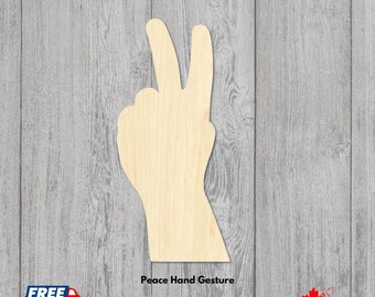 Peace Sign Hand Gesture Laser Cut | Unfinished Baltic Birch Cutouts | Blank laser cut wood