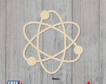 Découpes en bois d'atome | Découpes laser en bouleau de la Baltique | Silhouettes d'atomes de différentes tailles pour travaux manuels et enseignes