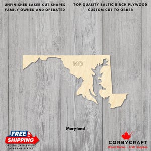 Maryland State Shape Laser Cut | Unfinished Wood Cutouts | Laser Cut Maryland Map in Multiple Sizes for Signs and Crafts