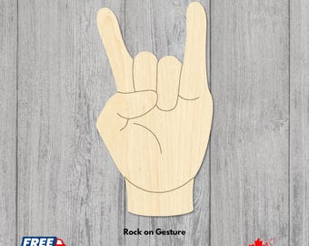 Rock On Hand Geste Laser Cut | Unfertige Birken-Cutouts | Laser geschnittenes Rock-Handschild in verschiedenen Größen für Schilder und zum Basteln