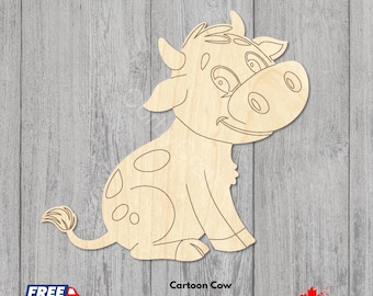 Wooden Cartoon Cow Cutouts | Laser Cut Baltic Birch Plywood | Unfinished Animal Crafts for DIY