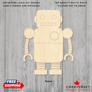 Wooden Robot Cutouts | Laser Cut Baltic Birch plywood | Unfinished Sci-Fi Decor for Crafts and Signs