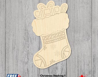 Christmas Stocking Wooden Craft Blanks #1 | Laser Cut Baltic Birch | Unfinished Cutouts for DIY Holiday Projects