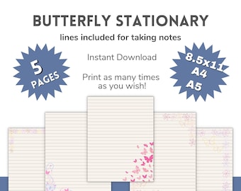 Druckbares Schmetterlings-Briefpapier | US Letter, A4 & A5 (PDF-Datei)