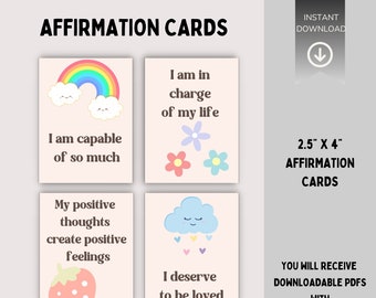 Ausdruckbare positive Affirmationskarten für Kinder (Digitaler Download)