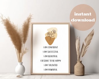 Ich bin Affirmationen Druck, motivierende Wandkunst (digitaler Download)