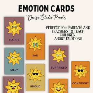 16 flashcards de emoção para impressão, flashcards de sentimentos, cartões de emoções e sentimentos, materiais Montessori, download digital de pôster de emoção