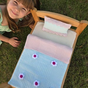 Handmade Crochet Flower Doll Bedding Set: Fits IKEA Duktig & 18&quot; Dolls