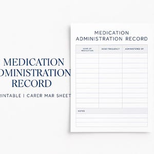 Dossier d'administration des médicaments imprimable | Tableau MAR du soignant PDF | Fiche de suivi des médicaments pour les personnes âgées | Suivi de la dose quotidienne pour les soins à domicile