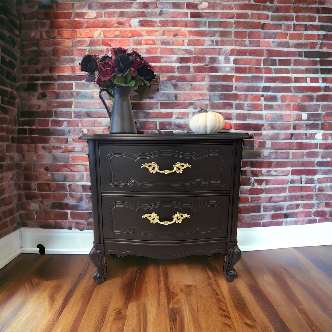 SOLD French Provincial Nightstand / Refurbished Black French Country