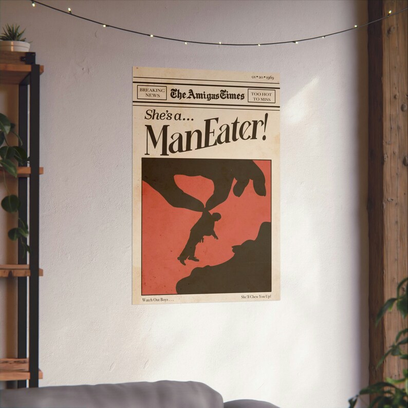 Vintage Newspaper Poster She's a Maneater Graphic Wall Art Etsy