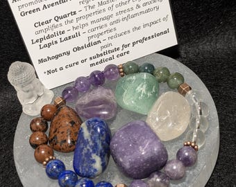 Post-Surgical Care* Healing Bracelet and Crystal Bundle - Amethyst - Clear Quartz - Crystal Therapy - Healing Energy - Get Well Gift