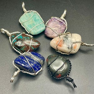 Wire Wrapped Crystal Necklace: Healing Stone Pendant, Adjustable Cord