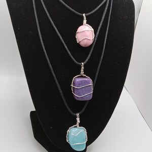 Wire wrapped crystal necklaces| Healing stones| Pink opal, Aragonite, Charoite