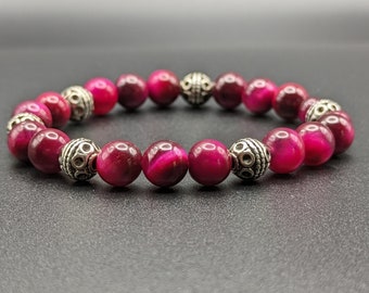 Protección - Ojo de tigre rosa/magenta - Protección contra energías negativas - Cristal para la ansiedad - Trastorno de estrés postraumático - Pulsera curativa
