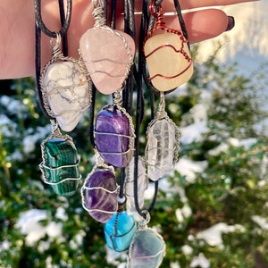 Wire wrapped crystal necklaces