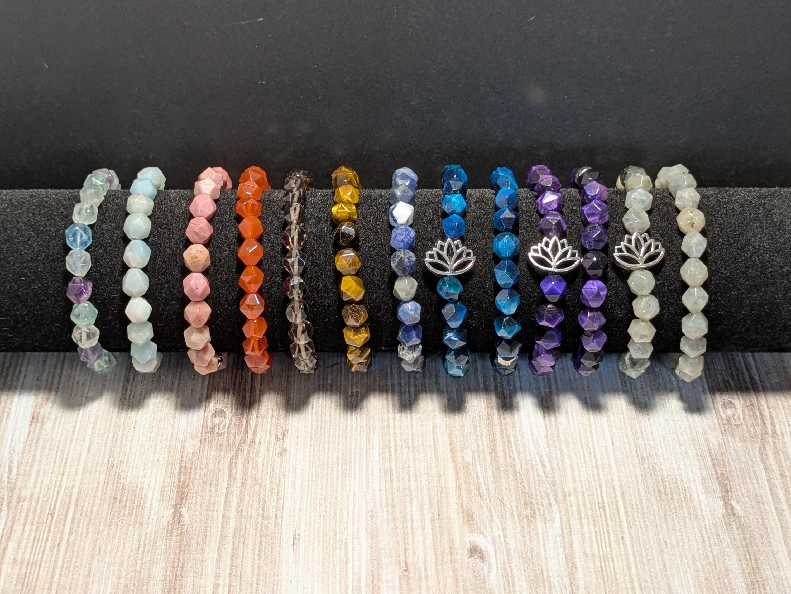 Star-Cut Healing Crystal Bracelets - Tiger's Eye - Fluorite - Smoky Quartz - Healing Energy - Wellness Gift - Labradorite - Rhodonite