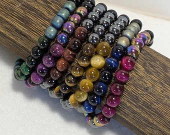 Colorful Triple Protection Bracelets for Kids - Obsidian - Hematite - Tiger&#39;s Eye - Healing Stones - Protection Energy Gift for Children