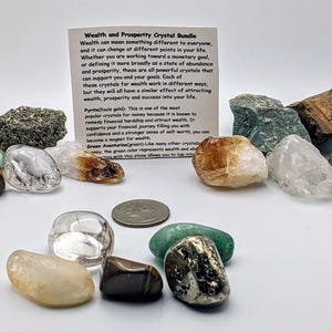 Wealth & Prosperity Crystal Bundle-Manifestation-Pyrite-Citrine-Green Aventurine-Clear Quartz-Tiger&#39;s Eye-Money Manifest-Healing Crystal Set
