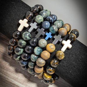 Men&#39;s Beaded Bracelets with Cross - Healing Jewelry - Easter - Father&#39;s Day Gift - Birthday Gift Idea - Faith - Strength